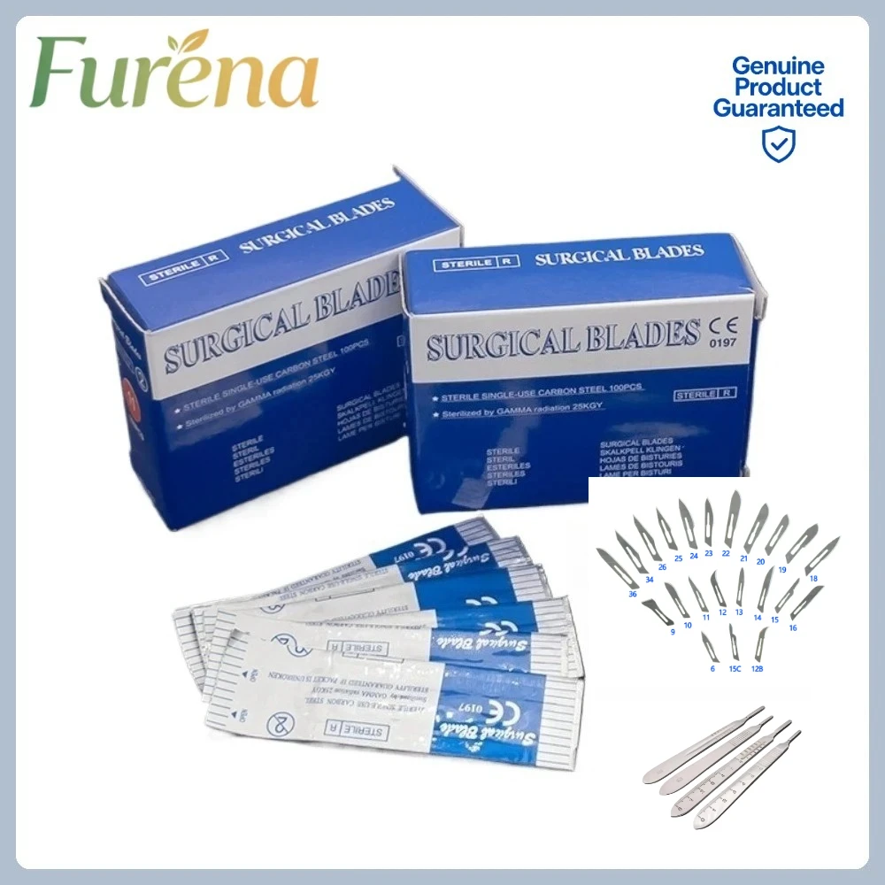 

100pcs Disposable Sterile Carbon Steel Scalpel Blades Dental Surgical Engraving DIY Craft Repair Tools per Box