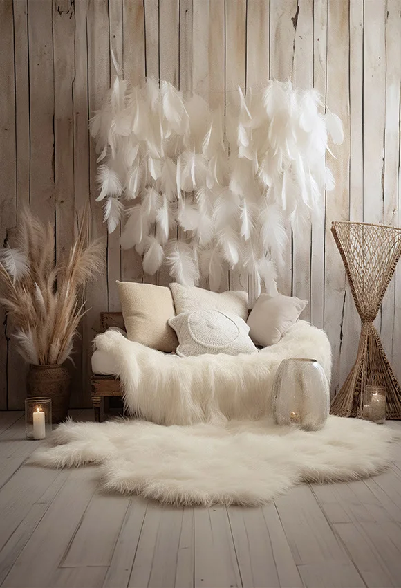 Mehofond Photography Backdrop Indoor Bohemia Pampas Grass Decor for Pregant Girl Birthday Wedding Background Feather Wall Props