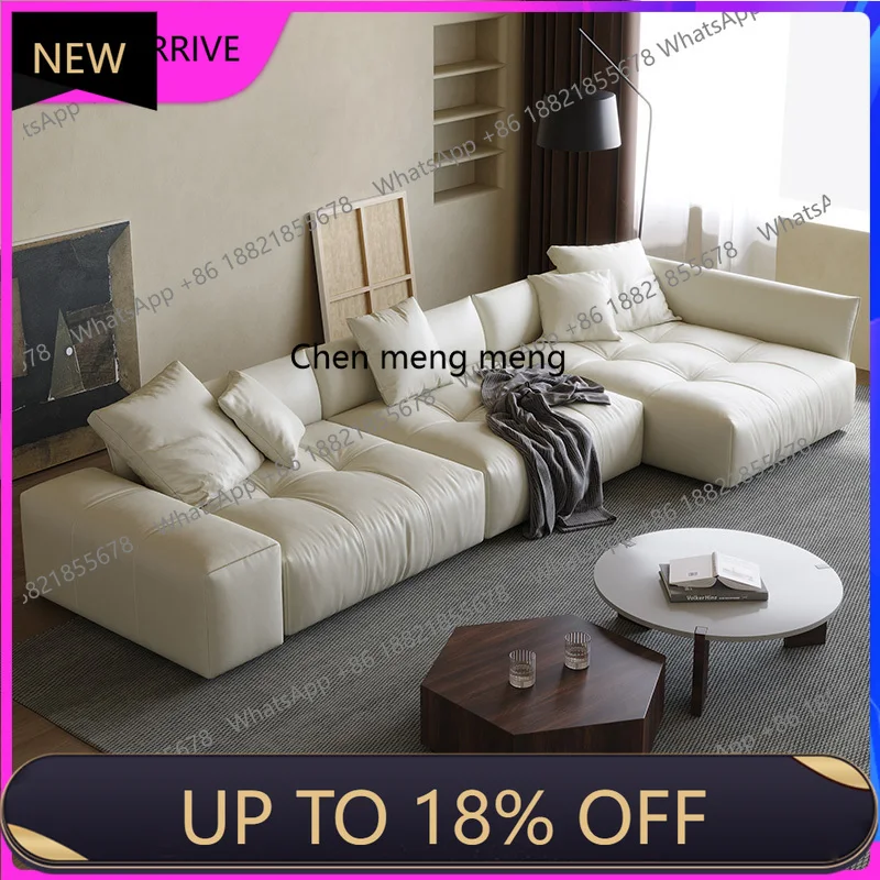 

M78 Cream wind all leather large flat layer tofu block corner combination sofa straight row leather sofa