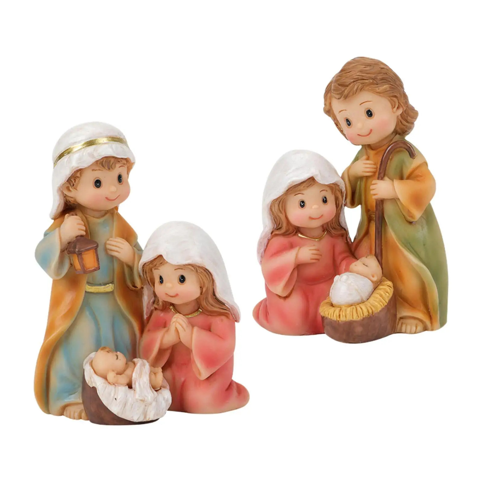 Christmas Nativity Scene Religious Sculpture Gift Crafts Ornament Holy Family Nativity Figurine for Office Bedroom Bookshelf