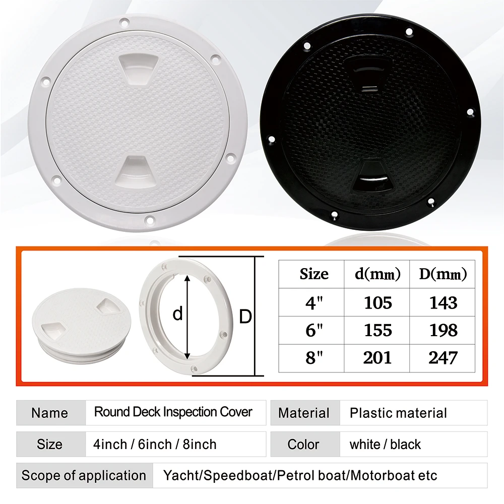 HD 4 Inch Marine Boat RV Black Round Deck Inspection Cover Access Hatch Covers ABS Plastic Anti-corrosive Inspection Deck Plate