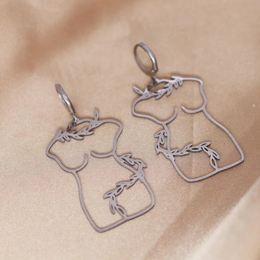 QIAMNI Freedom Female Body Form Wire Huggie Hoop Earrings Abstract Body Lady Dangle Earring For Women Gifts Statement Jewelry