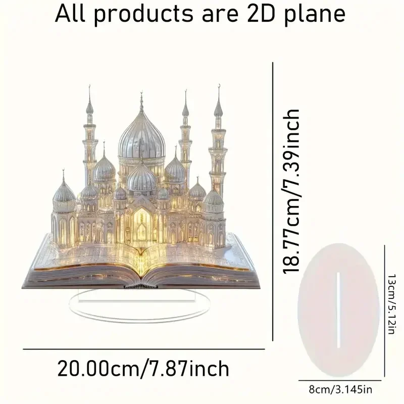 Ramadan 2D Acrylic Art Ornaments, Moon & Building Shaped Table Decor, Muslim Islamic Craft for Home Party Desktop Decoration