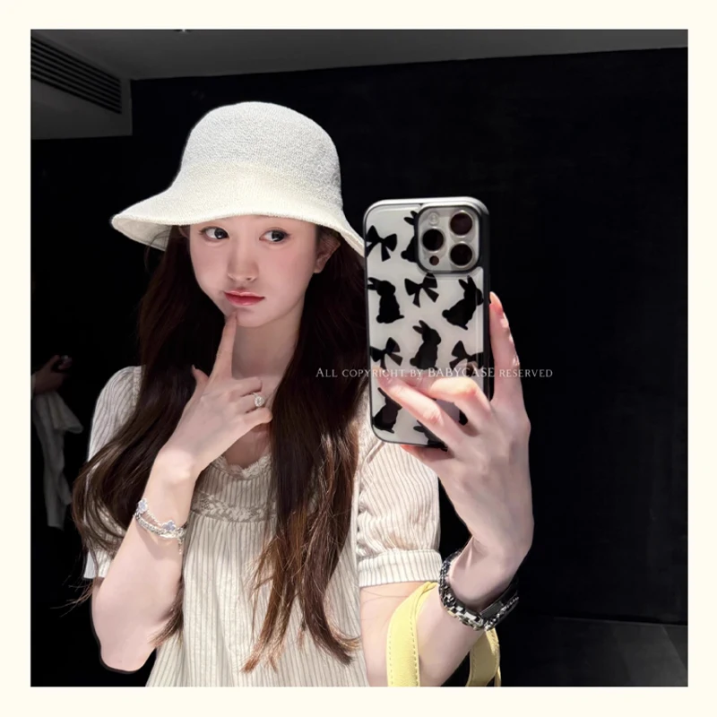 일본 한국 패션 니치 INS 스윗 쿨 토끼 리본 폰 케이스 (아이폰 16 15 14 13 12 11 Pro Max Plus) 고급 Y2K 백 커버