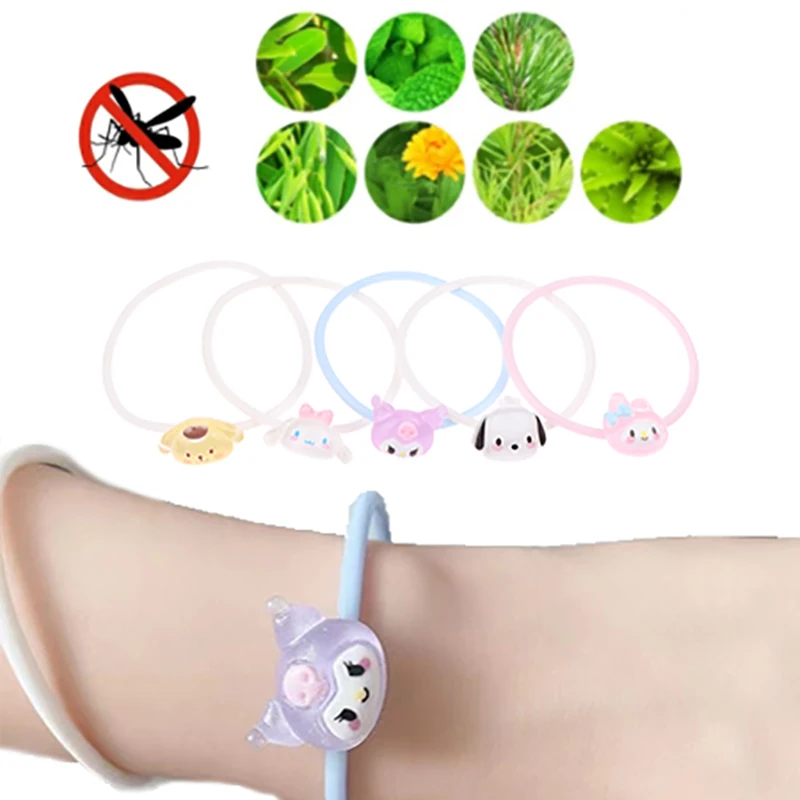 1 Stuks Sanrio Anti-Mug Armband Kawaii Hello Kitty Cinnamoroll Outdoor Anti-Bite Plant Etherische Olie Ring Cadeau Voor Kinderen