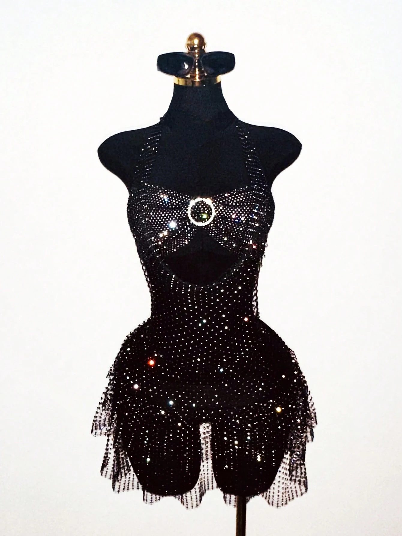 Black Rhinestone Mesh Halter D - Sparkly Rhinestone Club Party Dress 评论和价格