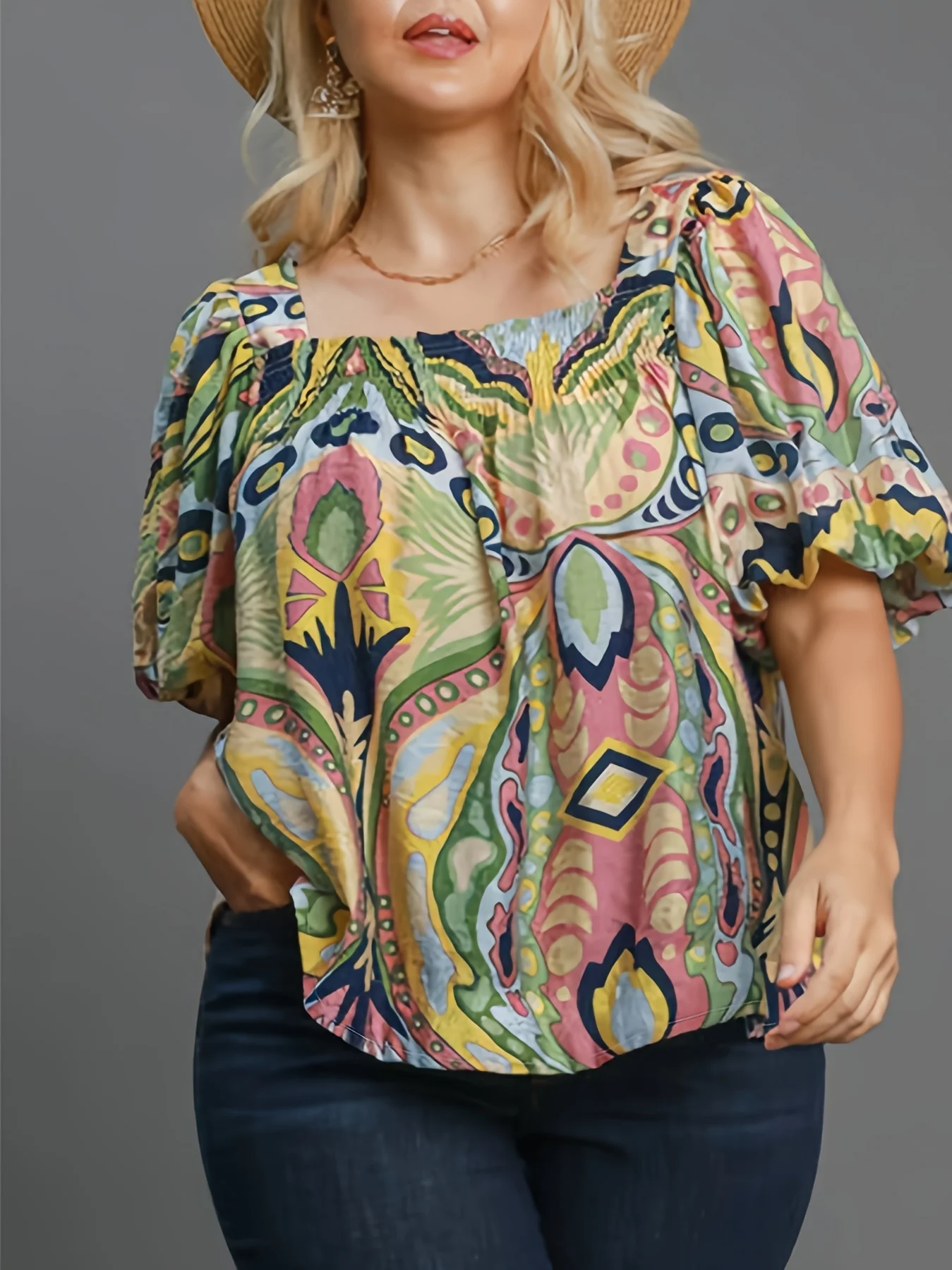 

Плюс размер красочный топ с принтом женская блузка в стиле бохо отпуск стиль летняя мода Бесплатная доставка