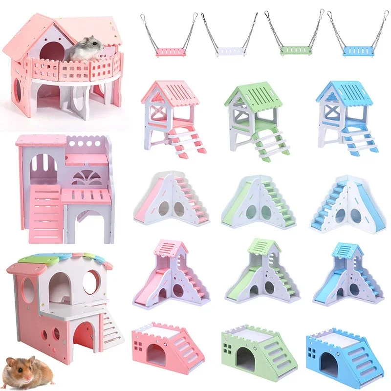 

Luxurious Hamster House Swing Toy Slide Hamsters Nest Loft Bed Cage Nest Type Hedgehog Pet Castle Climbing Toys Small Pet House