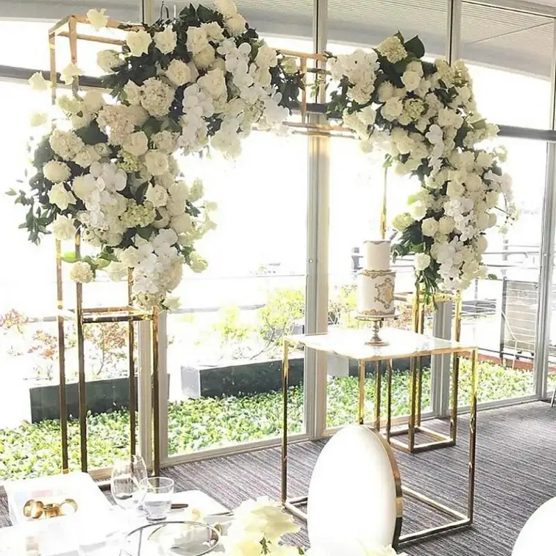 

Wedding Decoration Luxury Square Backdrops Stand With Cake Buffet Gift Fruits Table Flower Arch Balloon Banner Display Rack 2PCS