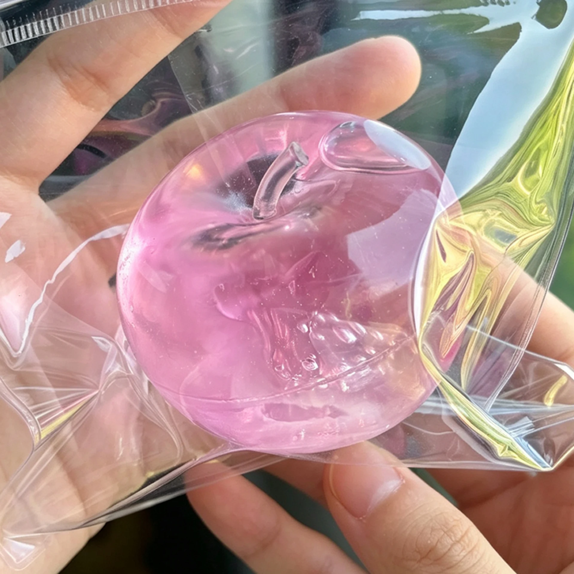 Apple Moldable Stress Ball Coconut Oil Squishy Transparent Apple Non-Bounce Squeeze Ball ASMR Sensory Toy Relieve Stress Toy