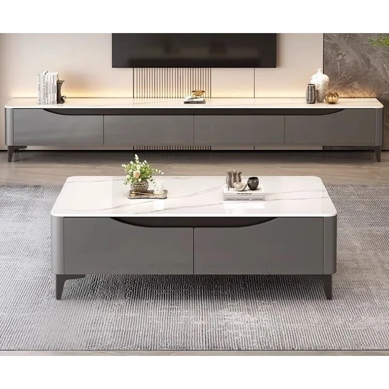 

Rock slab coffee table TV cabinet combination living room 2025 new household small apartment cream high-end solid wood coffee ta