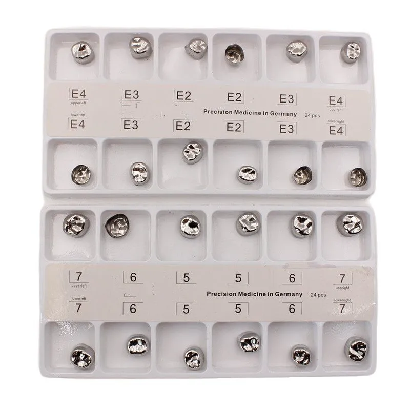 12Pcs/Box Dental Kids Crown Stainless Steel Primary Molar Crown Adult Crown Primary Temporary Molar Pediatric Crown