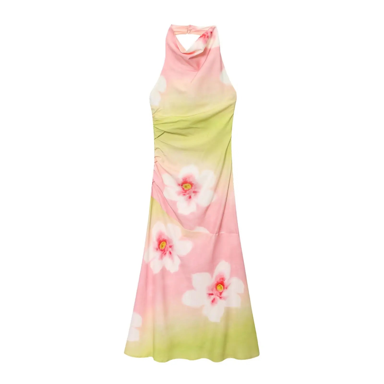 Frauen Elegante Blumen Druck Midi Kleid Ärmellose Zurück Offene Dame Abend Sommer Party Neckholder Kleid Frauen Kleidung