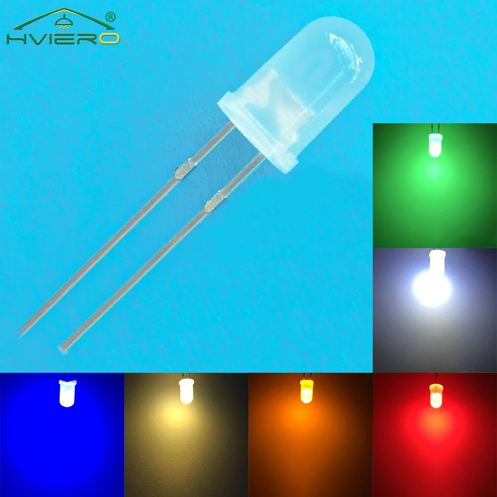 

500Pcs 5mm Round Diffused White Red Green Blue Yellow Warmwhite 2pin Light-emitting Led Diode LED Bulb Lights Diodes Lamp Beads