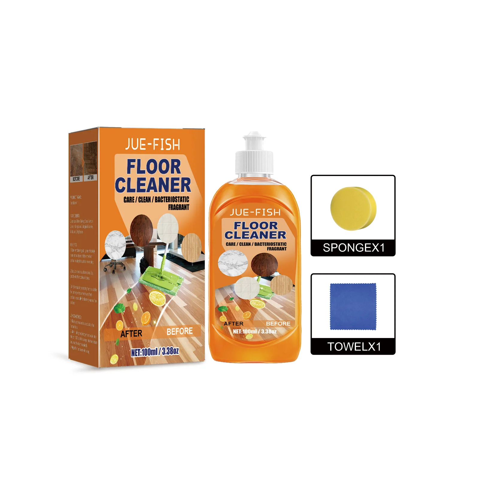 Jue-Fish floor cleaner powerful decontamination descaling wood floor cleaning tile cleaner polishing and brightening