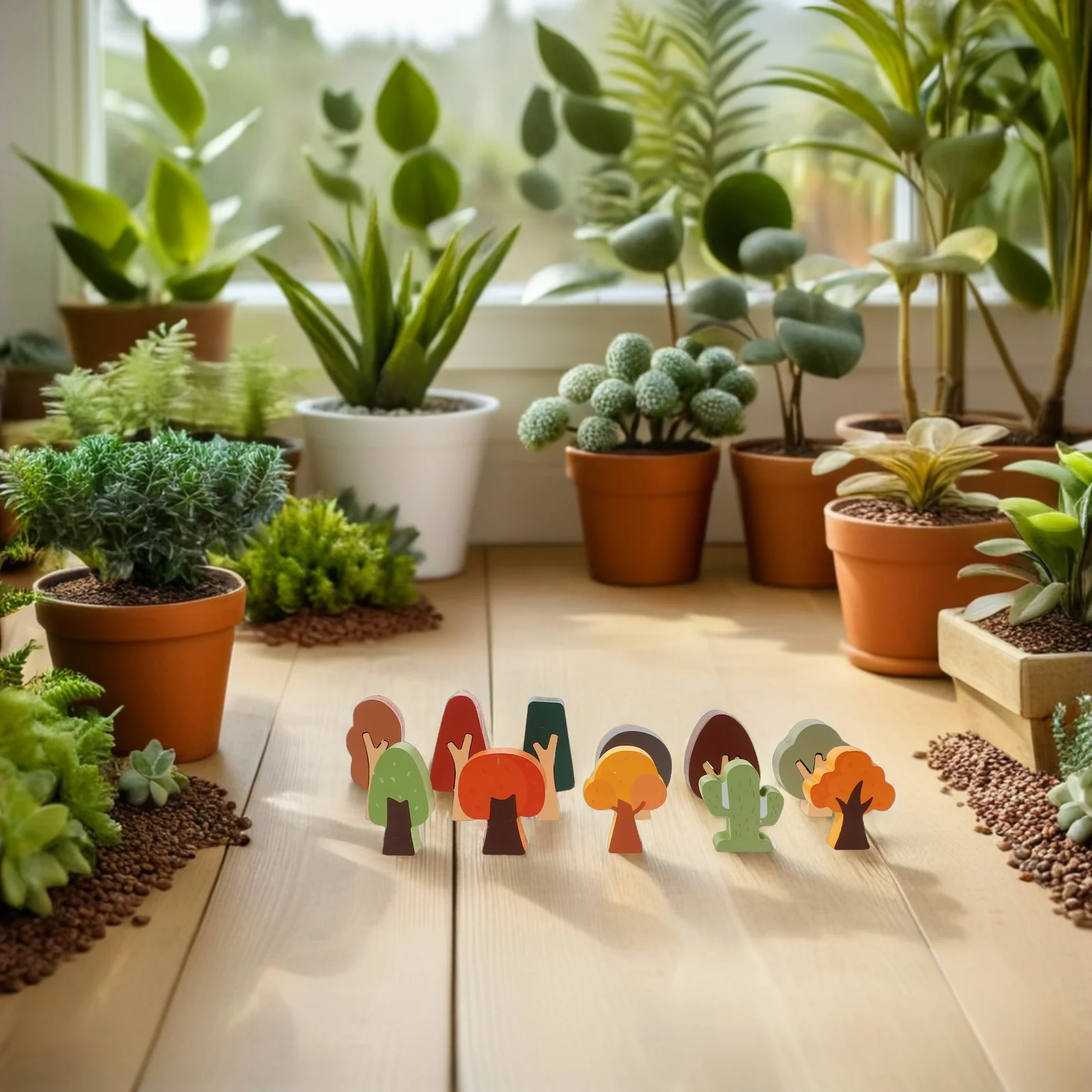 11-delige houten baanboomaccessoires miniatuurplanten kerstbeeldjes flessenborstel bomen bos zintuiglijk speelgoed