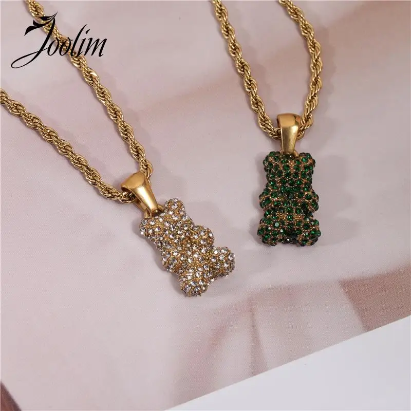 

Joolim Jewelry Wholesale Tarnish Free Fashion Entry Lux Stereoscopic Full Zirconia Bear Pendant Stainless Steel Necklace