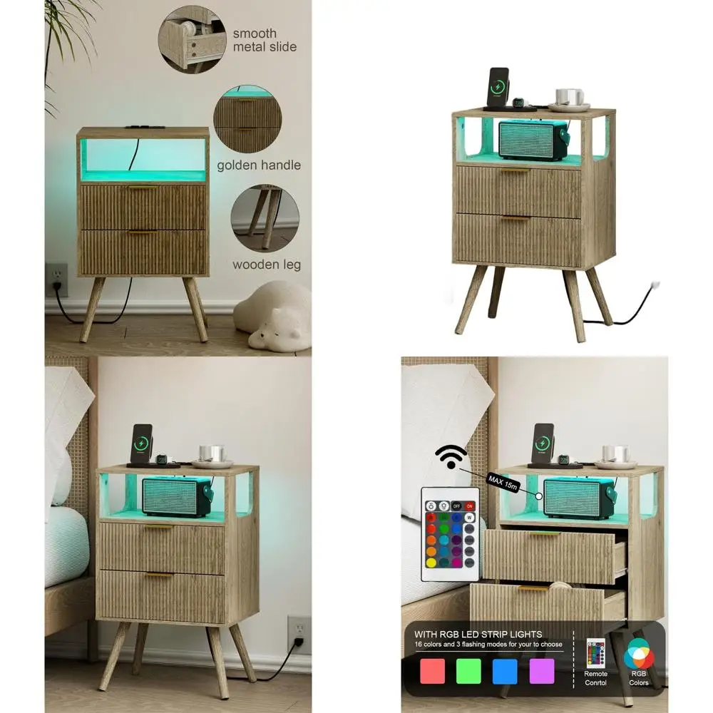 

Прикроватная тумбочка со светодиодной подсветкой и ящиками для хранения для спален и небольших помещений