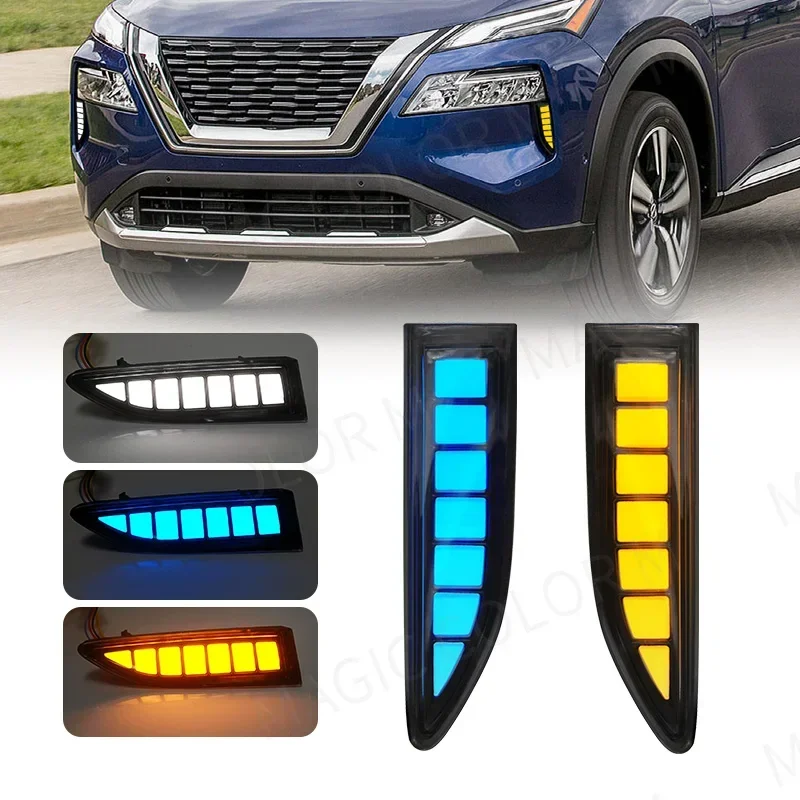 DRL Car Accessories For Nissan Rogue Xtrail X-Trail 2022 2023 Daytime Running Lights Fog Lamp Daylight Turn Signal Dual Colors