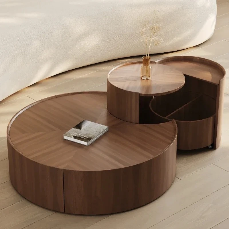 Tavolino rotondo italiano semplice di lusso in noce per la casa soggiorno piccolo appartamento semplice wabi sabi wind designer creati