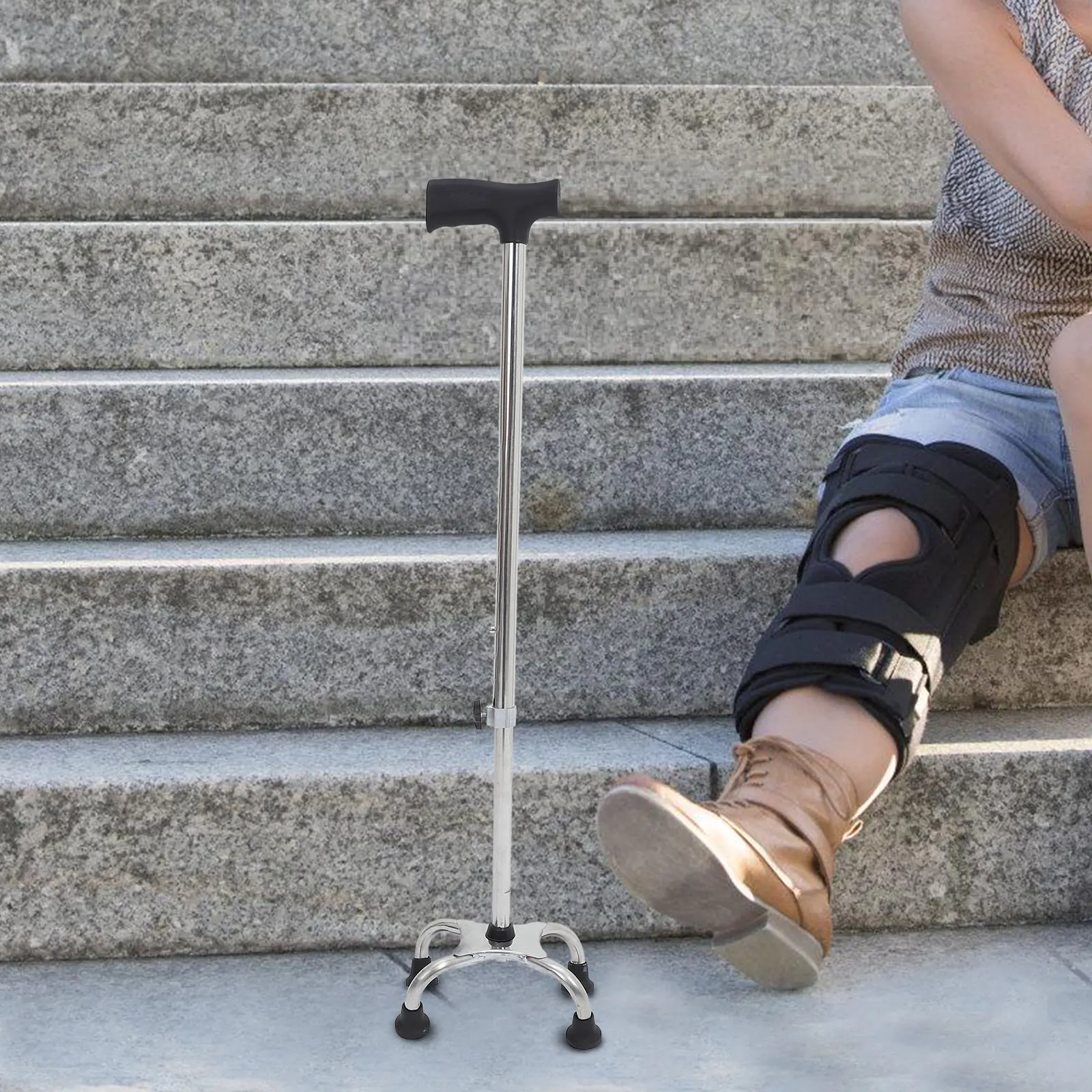 

Adjustable Walking Cane for Seniors and Adults with Anti-Slip 4-Prong Base Ergonomic Support Stability Daily Outdoor Indoor Use