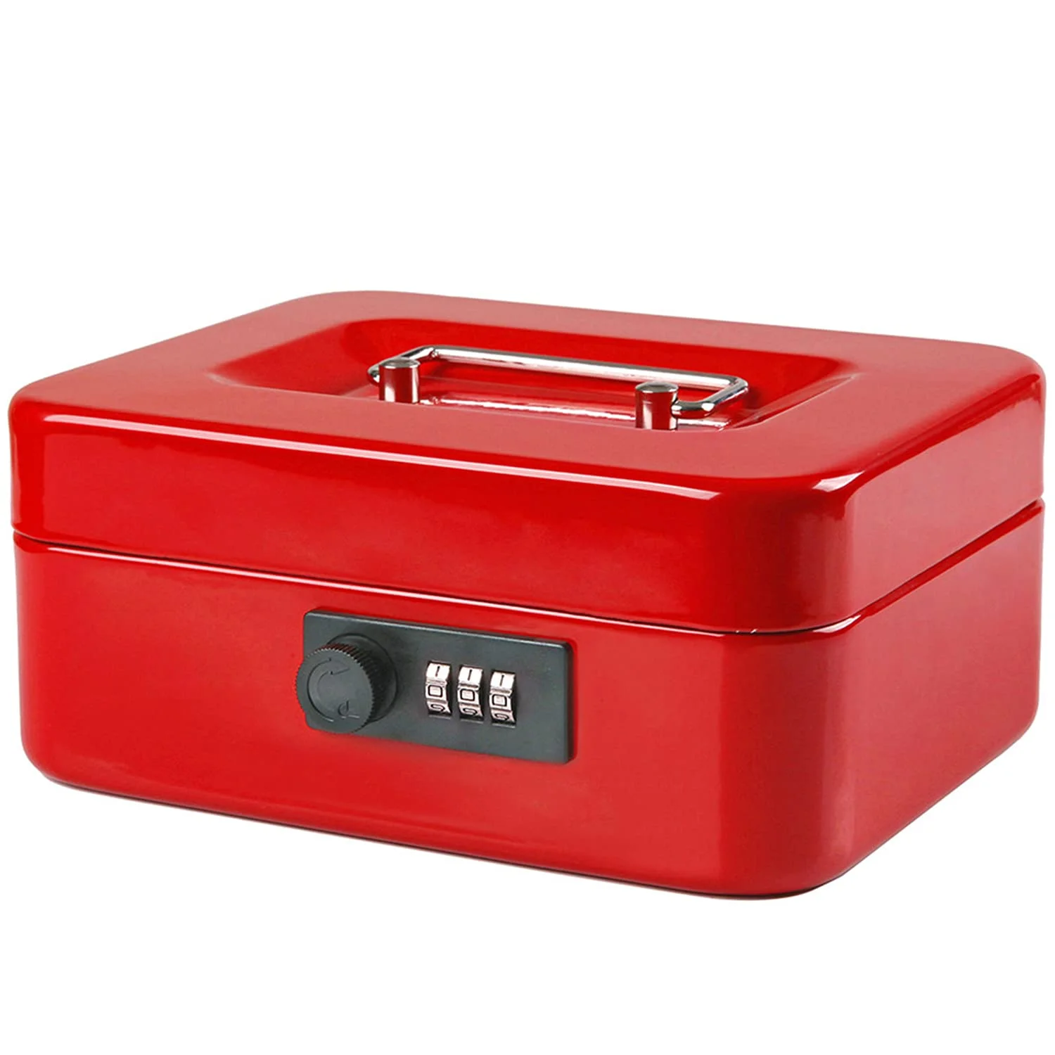 Steel Money Safe Box Metal Cash Box with Lock and Removable Money Tray for Retail and Office Use