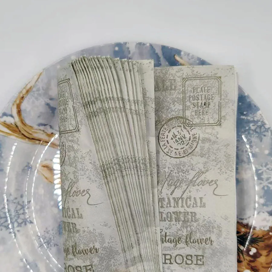 10/20 Stück Vintage Garden Rose Papierservietten, 33 x 33 cm, doppellagiges Kunstdesign mit antikem Porto und französischer Schrift |   Partydekoration