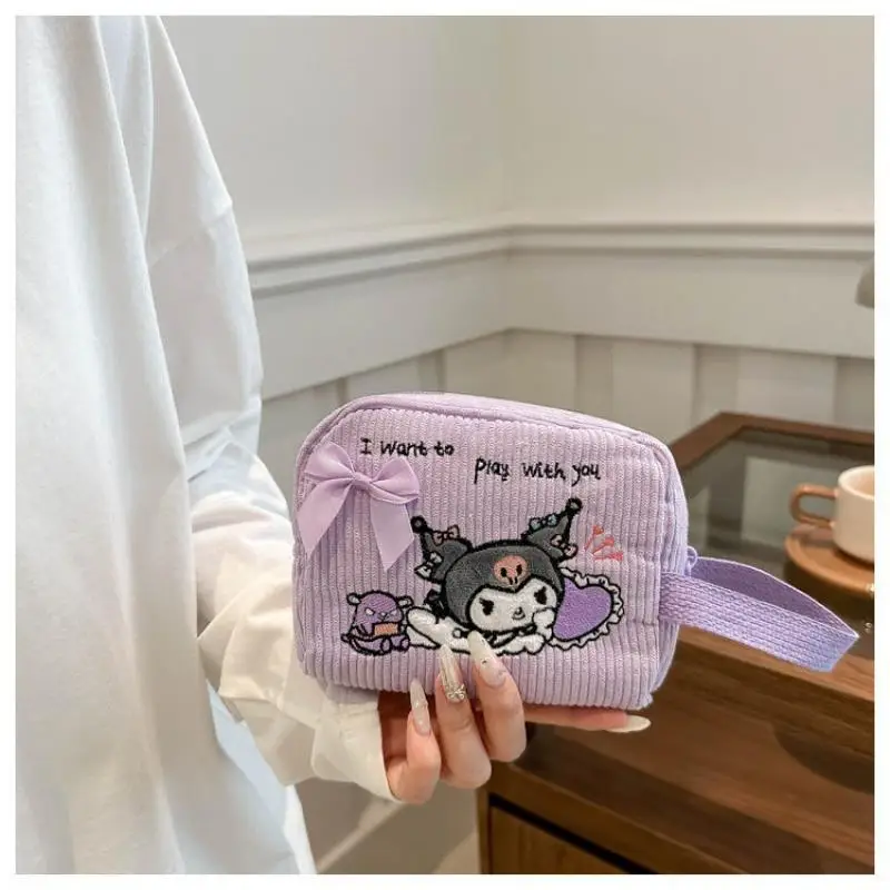 Cartoon Sanrioed Kuromi My Melody Pochacco Cinnamoroll Handless Coin Purse Large Capacity Key Bag Portable Women's Makeup Bag