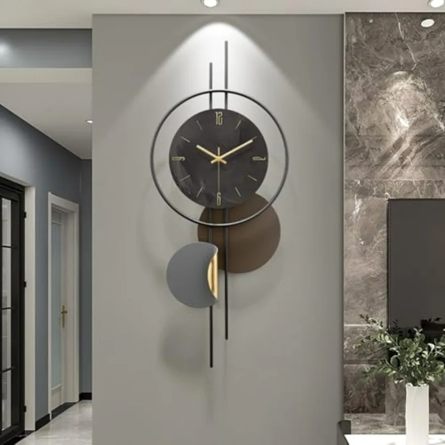 

Modern Large Black Battery Operated Metal Wall Clock for Living Room Entryway Bedroom Office Dining Room Kitchen Decor with Lig