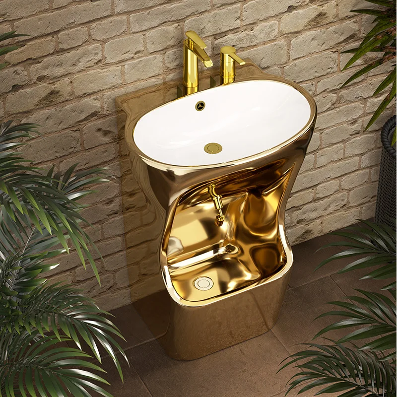 */-New Color Indoor And Outdoor Face Washing, Hand Washing And Foot Washing Integrated Ceramic Column Basin One-piece High Tempe
