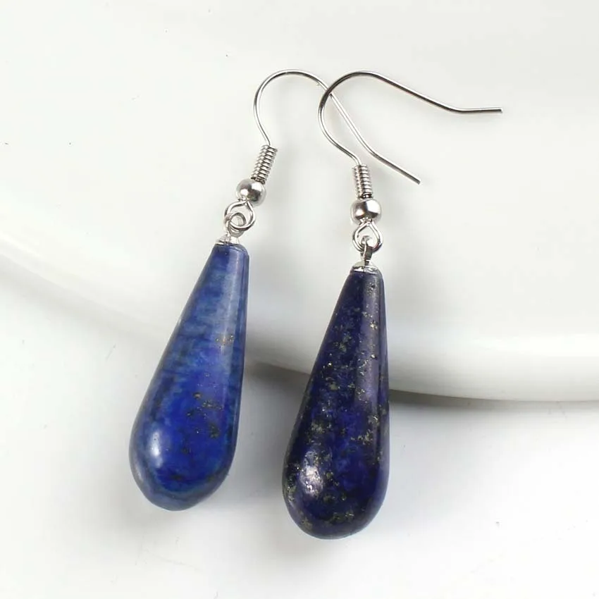 Natural Amethyst Rose Quartz Crystal Lapis Lazuli Round Water Drop Aventurine Black Onyx Dangle Hook Stone Women Earring Jewelry