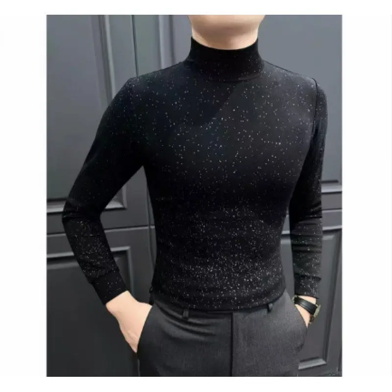 

2025 New Men's Long Sve Sweatirt Base irt f High Collar Slim Fit Warm Top Autumn Winter Thermal Star Pattern T-irt