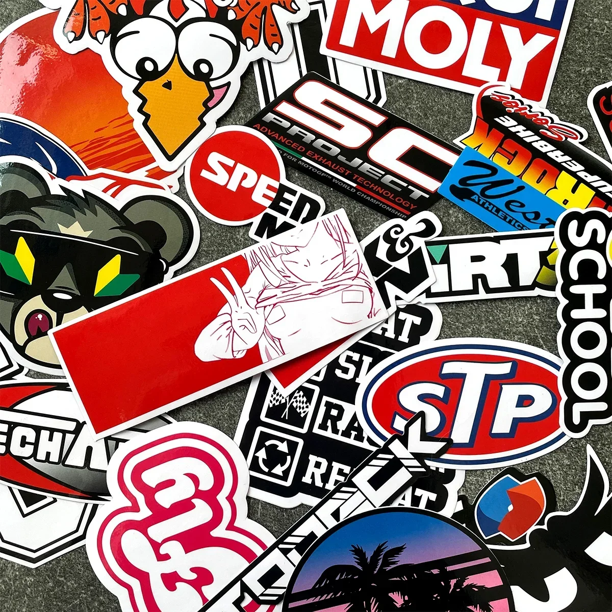 40PCS Random Racing Sponsors Laser Rainbow Stickers Motorcycle Moto Motorcross Fender Body Windshield Helmet Decals Accessories