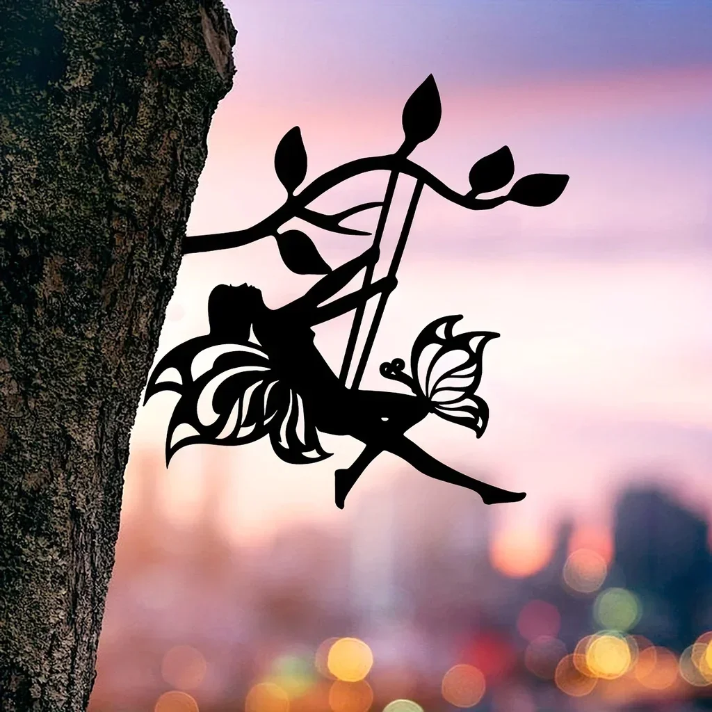 

Metal Swing Elf on Branch Steel Silhouette Metal Wall Art: Perfect for Birthdays, Housewarming Gifts & Outdoor Decoration