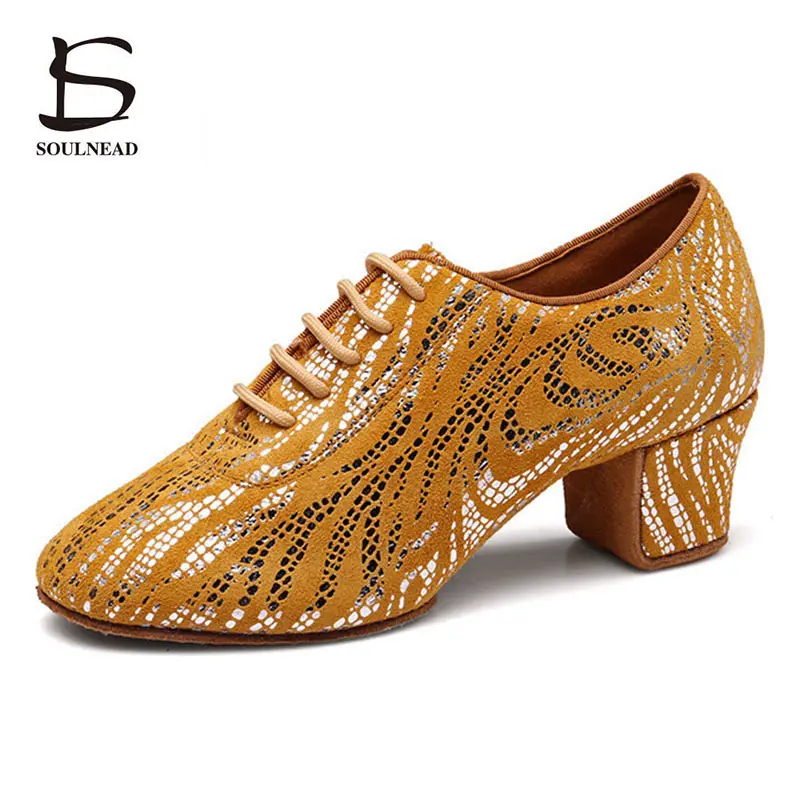 Jazz Shoes For Women Latin Dance Shoes Salsa Ballroom Shoe Woman Colorful Cowhide 3cm 5cm Heels Ladies Dancing Sneakers 34-41