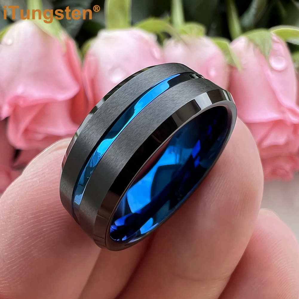 iTungsten 8mm Dropshipping Men Women Wedding Band Tungsten Carbide Ring Black Rose Color Center Groove Satin Finish Comfort Fit