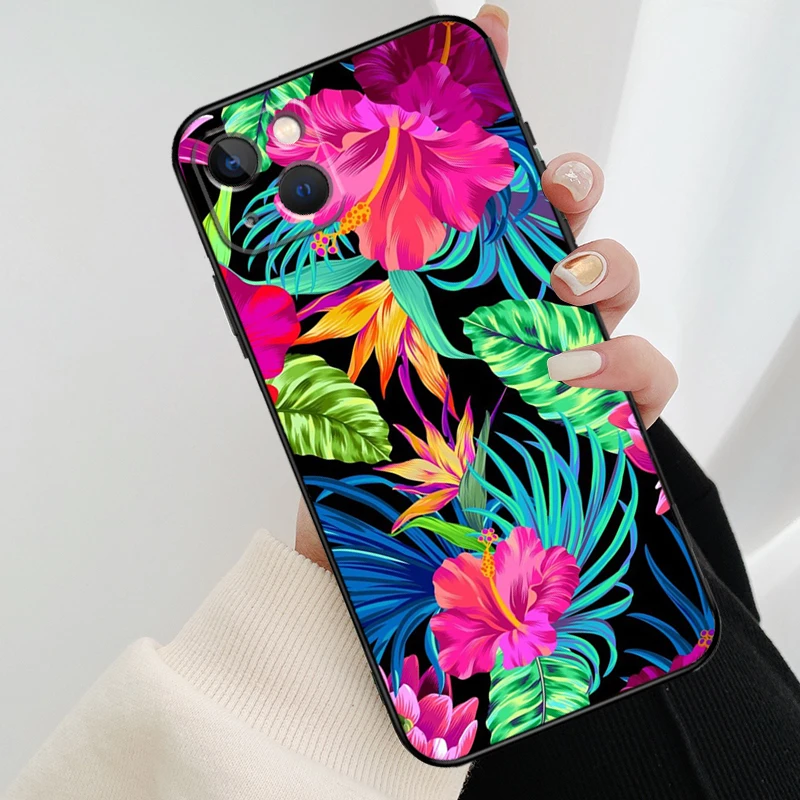 Tropical aloha Hibiscus  pattern Phone Case For iPhone 11 12 13 14 15 16 Pro XS Max Mini Cover For iPhone X XR Plus Back Case