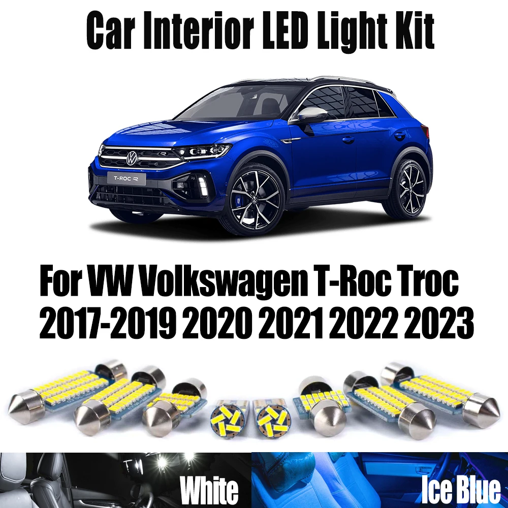 10Pc LED Interior Map Dome Trunk Light Vanity Mirror Bulb Kit For VW Volkswagen T-Roc Troc 2017- 2021 2022 2023 Car Accessories