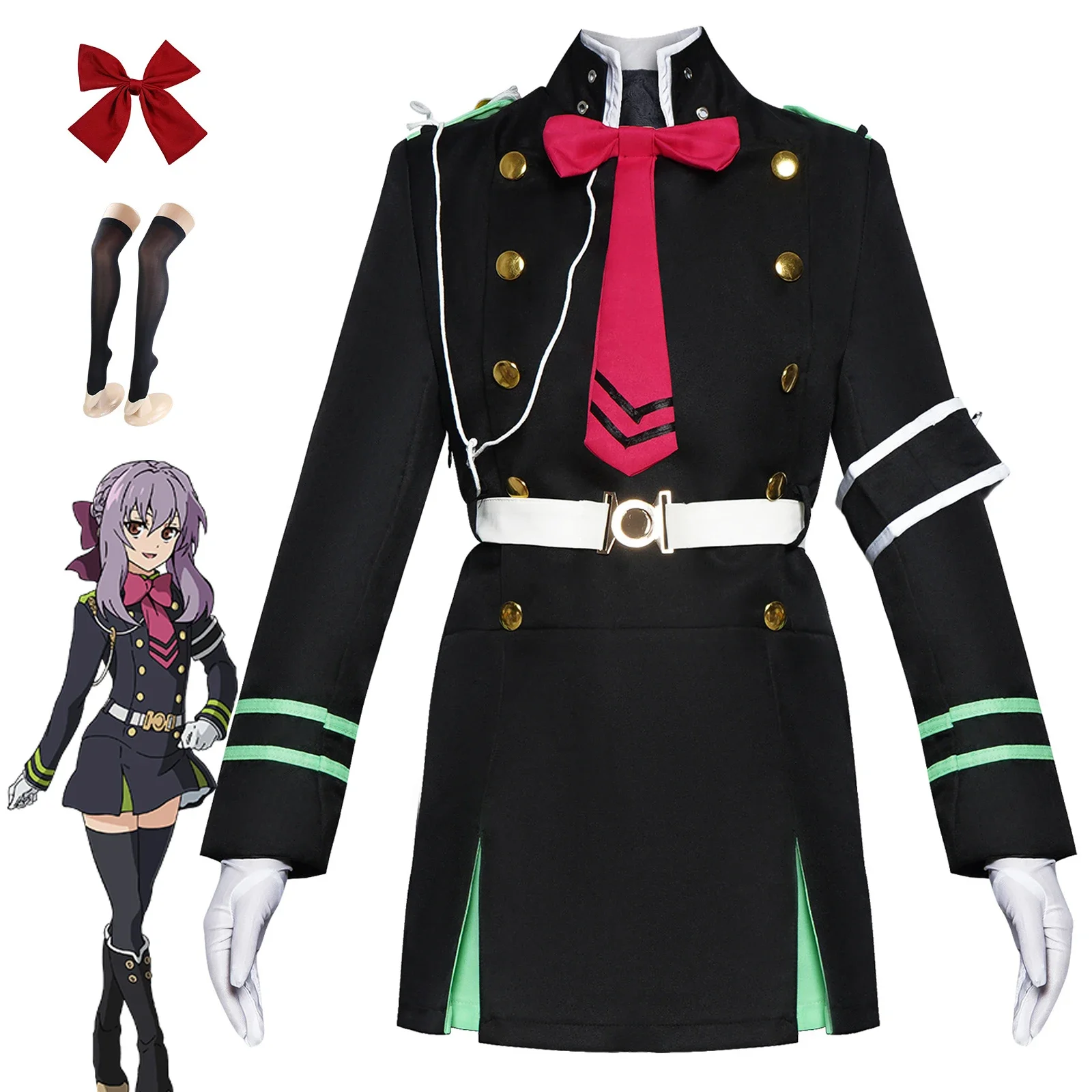 

Anime Seraph of the end Shinoa Hiiragi Cosplay Costume Adult Women Fight Dress Uniform Suit Halloween Outfit Party Performance