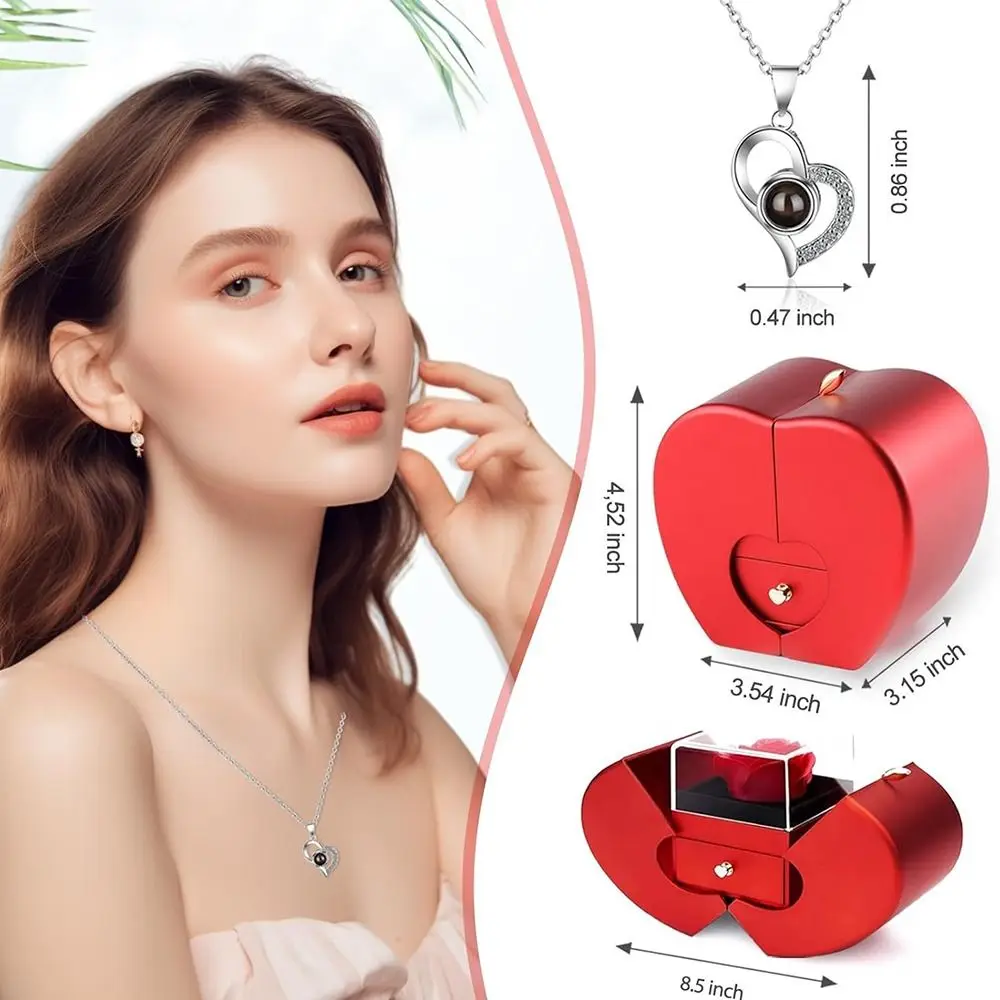 جديد رومانسي أنا أحبك قلادة فريدة من نوعها شكرًا مجوهرات زهرة الورد أبل شكل مجوهرات هدية صندوق عيد الحب