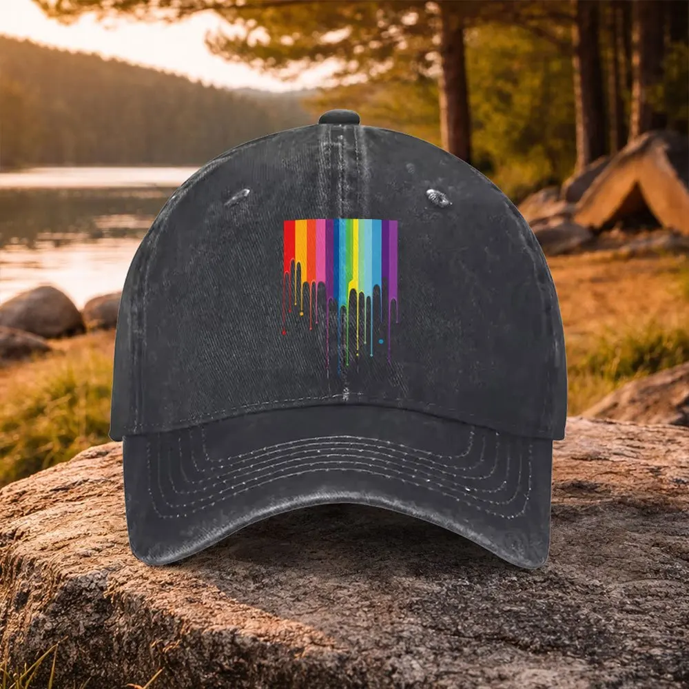 

Casual Versatile Rainbow Drip Paint Print Washed Baseball Cap, Suitable for Golf, Casual Wear, and Outdoor Activities, Golf Acce