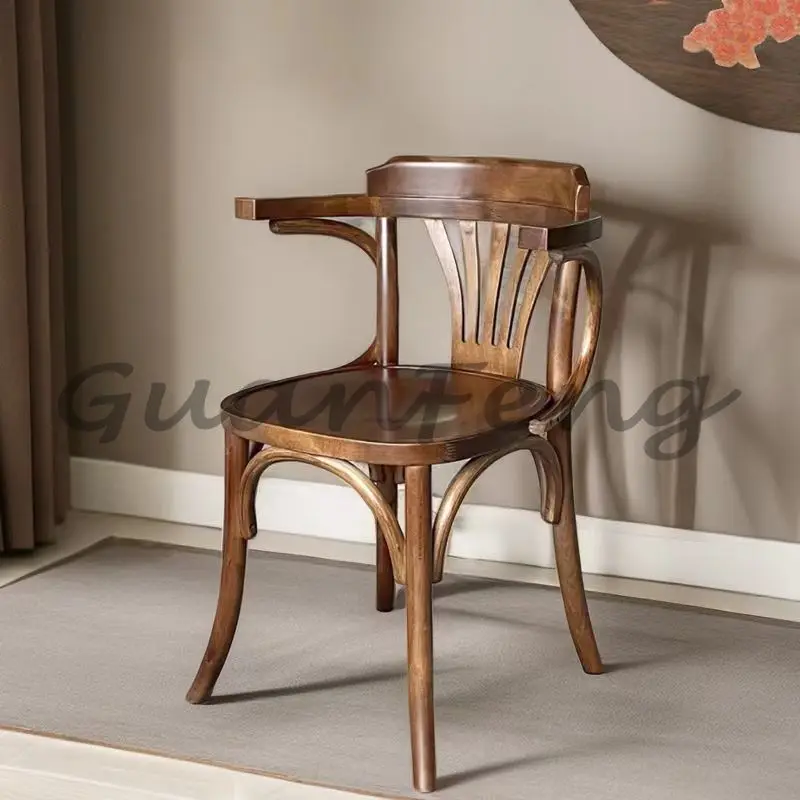 

Nordic Solid Wood Home Chair, Retro Rattan Writing Stool, Minimalist Backrest Dining Seat, Luxury Cafe Accent Lounge Bench
