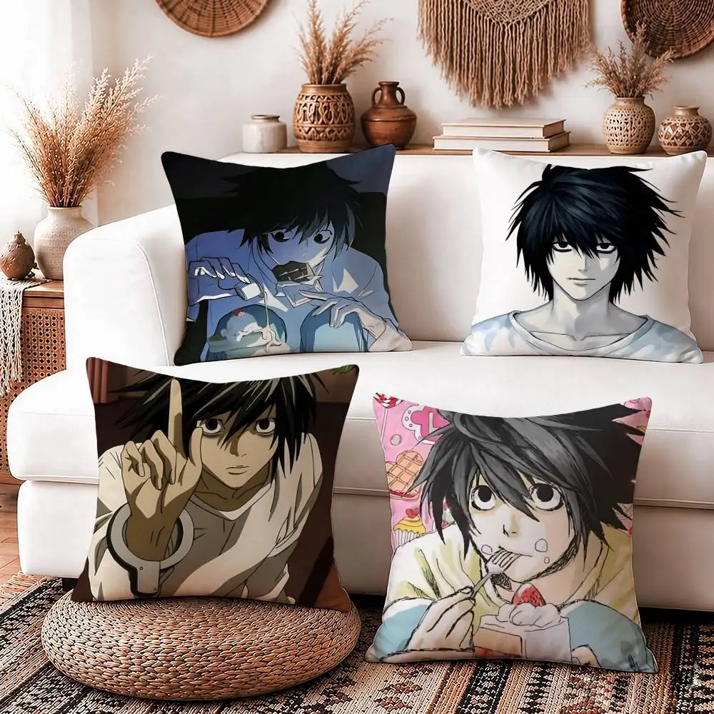 L-L Lawliet Anime D-Death Note Square Sofa Pillow Cover Solid Color Living Room Home Decor Cushion Case