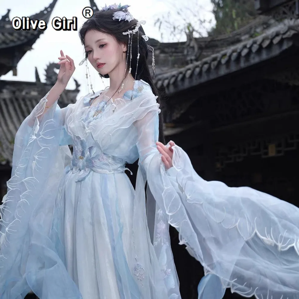 Olivegirl High End Flower Embroidery Blue Fairy Women's Clothing Hanfu Dress Fairy Style Set Spring and Autumn 2026 Cosplay