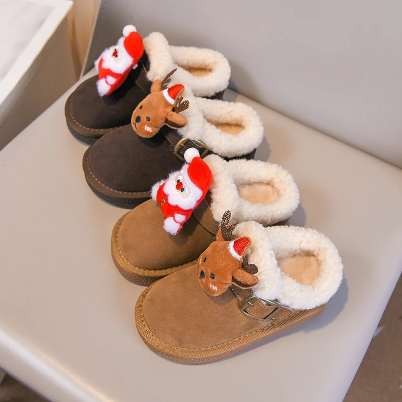 

2025 г., новая зимняя детская обувь на плоской подошве, милая детская повседневная обувь, замшевая теплая нескользящая обувь с круглым носком для девочек и мальчиков с мягкой подошвой