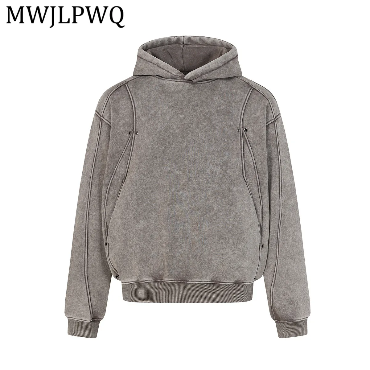 

MWJLPWQ Men's 2026 Spring Winter Fleece Sweatshirt Functional Style Deconstructed Design American Heavyweight Washed Tops 13103