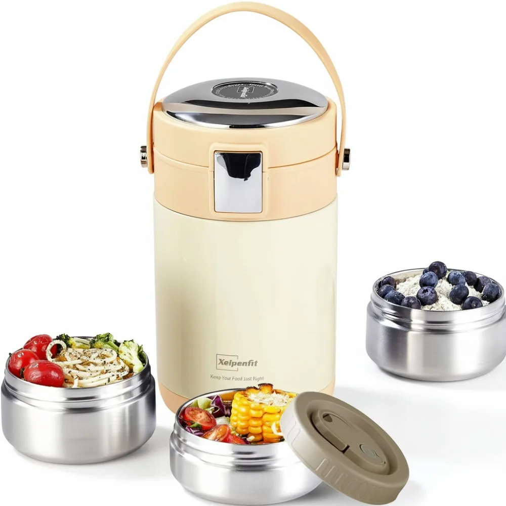 

78 унций термос из нержавеющей стали с вакуумной изоляцией и широким горлышком, банка для еды с 3-уровневыми штабелируемыми ланч-боксами Bento для взрослых