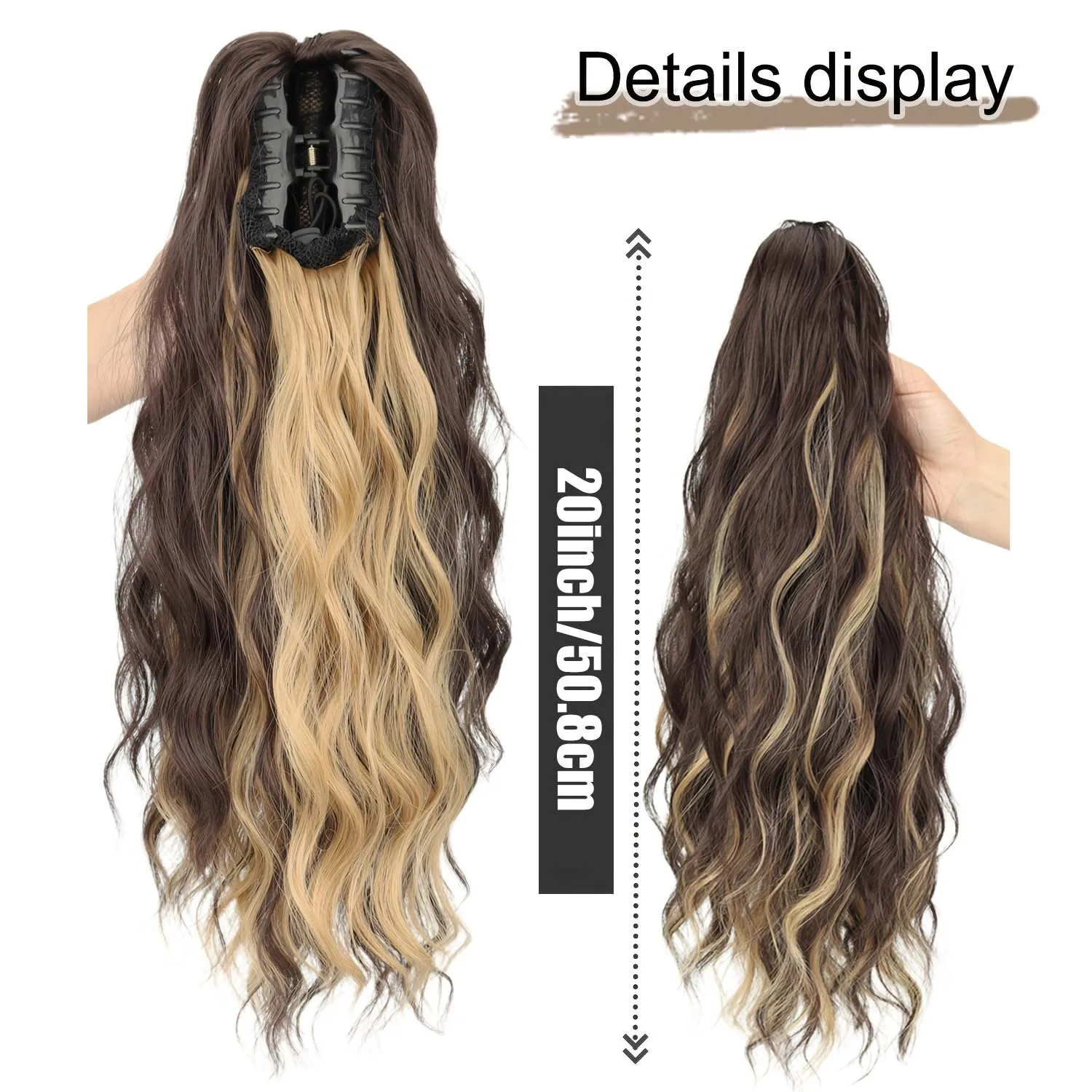 Blonde Claw Clip Ponytail 16Inch Natural Wavy Pony Tail Clip In Hair Extensions Thick Ponytail Hairpiece for Women Daily Use image 3