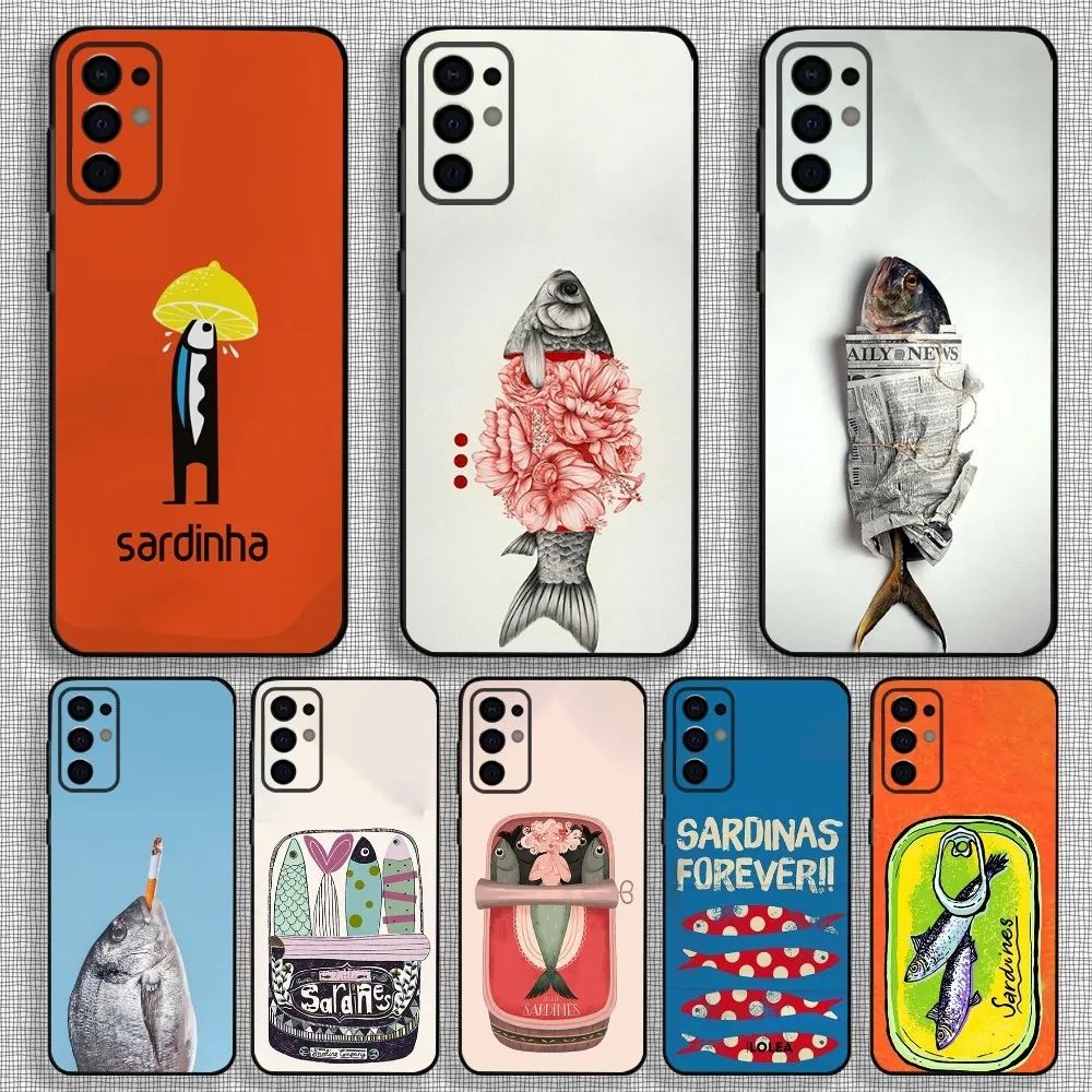 

Sardines Art Phone Case For Samsung S24,S21,S22,S23,S30,Ultra,S20,Plus,Fe,Lite,Note,10,9,5G Black Soft Cover
