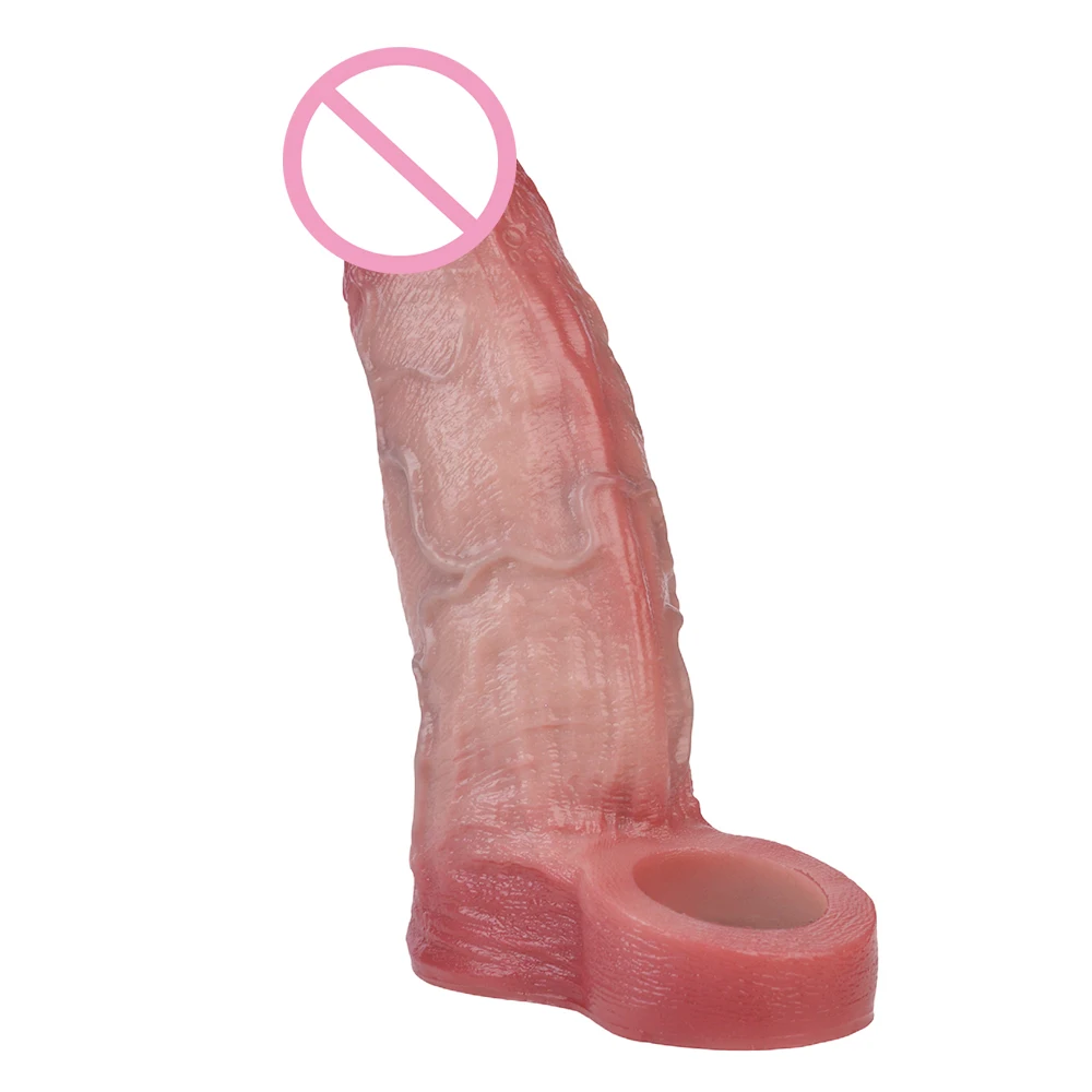 LICKER واقعية الجلد اللمس القضيب كم سيليكون لينة غطاء الديك الاهتزاز ديك غمد تأخير القذف لعبة الجنس مثير الكبار الرجال